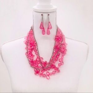 NWOT Pink Acrylic Beaded Necklace & Earrings Set